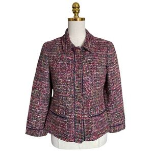 TALBOTS Women’s Bouclette Multi Colored Wool Blend Tweed Office Blazer Size 4